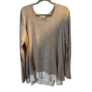 Maurices Long Sleeve Top Women Size 3X Light Pink Plus Size Lace Panel Zipper Ba